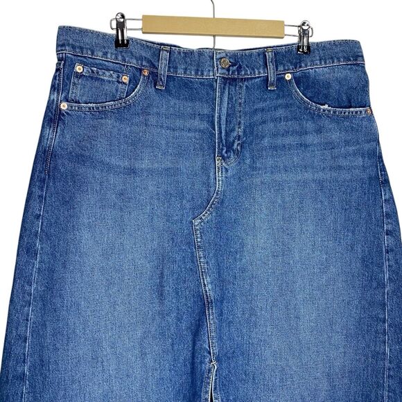 Gap Denim Maxi Skirt Womens 18/34 Blue Slit Pockets Raw Hem Western Modest 90s - Picture 4 of 10